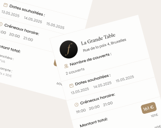 Écran de l'app : dates, créneaux et montant d'une table